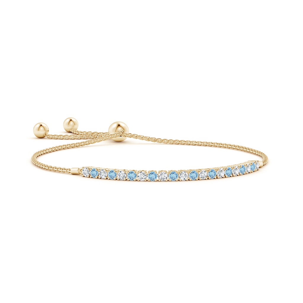 2.5mm AAAA Alternate Aquamarine and Diamond Tennis Bolo Bracelet in Yellow Gold