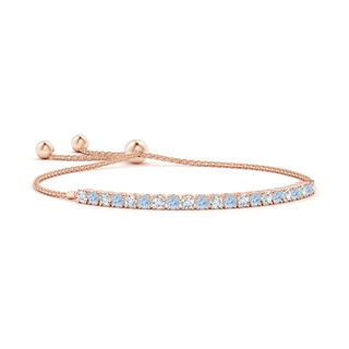 3mm AA Alternate Aquamarine and Diamond Tennis Bolo Bracelet in Rose Gold