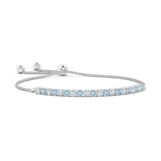 3mm AAA Alternate Aquamarine and Diamond Tennis Bolo Bracelet in White Gold