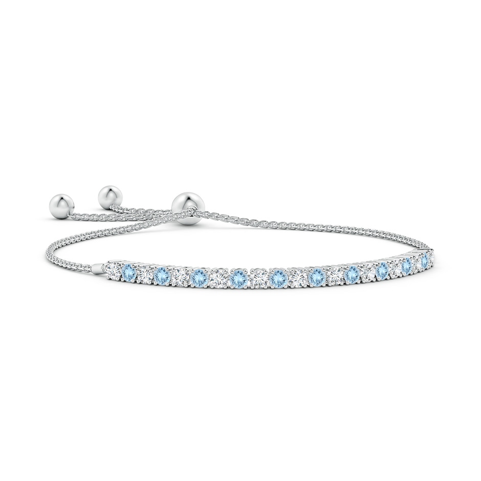 3mm AAA Alternate Aquamarine and Diamond Tennis Bolo Bracelet in White Gold 