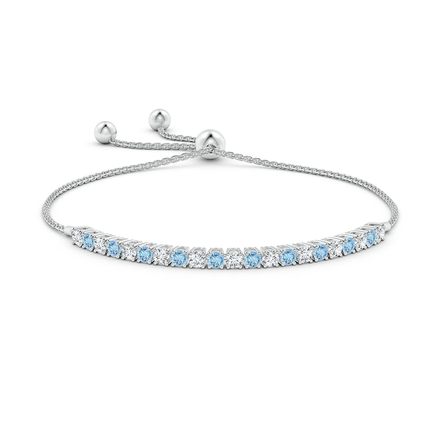 3mm AAAA Alternate Aquamarine and Diamond Tennis Bolo Bracelet in White Gold