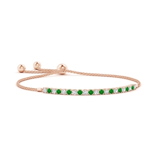 2.5mm AAAA Alternate Emerald and Diamond Tennis Bolo Bracelet in Rose Gold