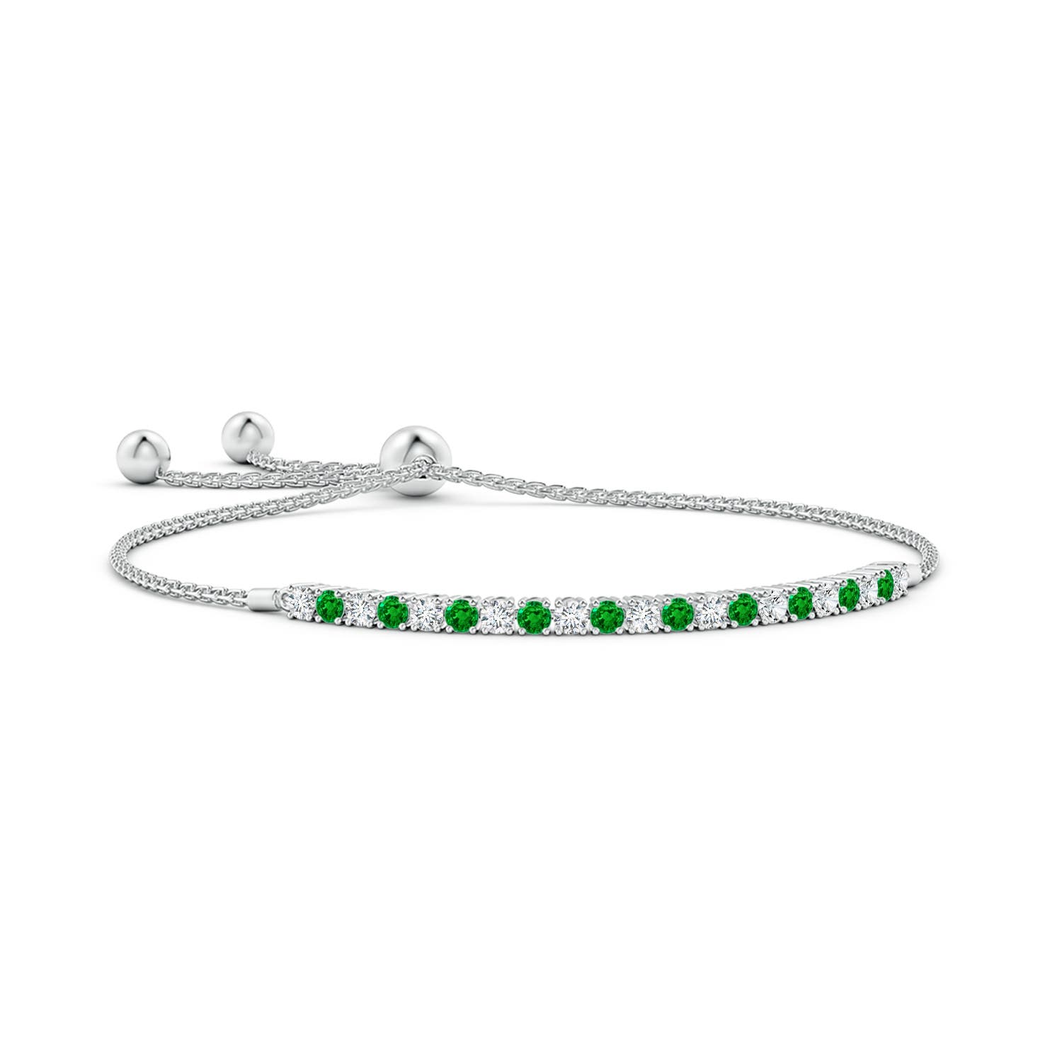 2.5mm AAAA Alternate Emerald and Diamond Tennis Bolo Bracelet in White Gold