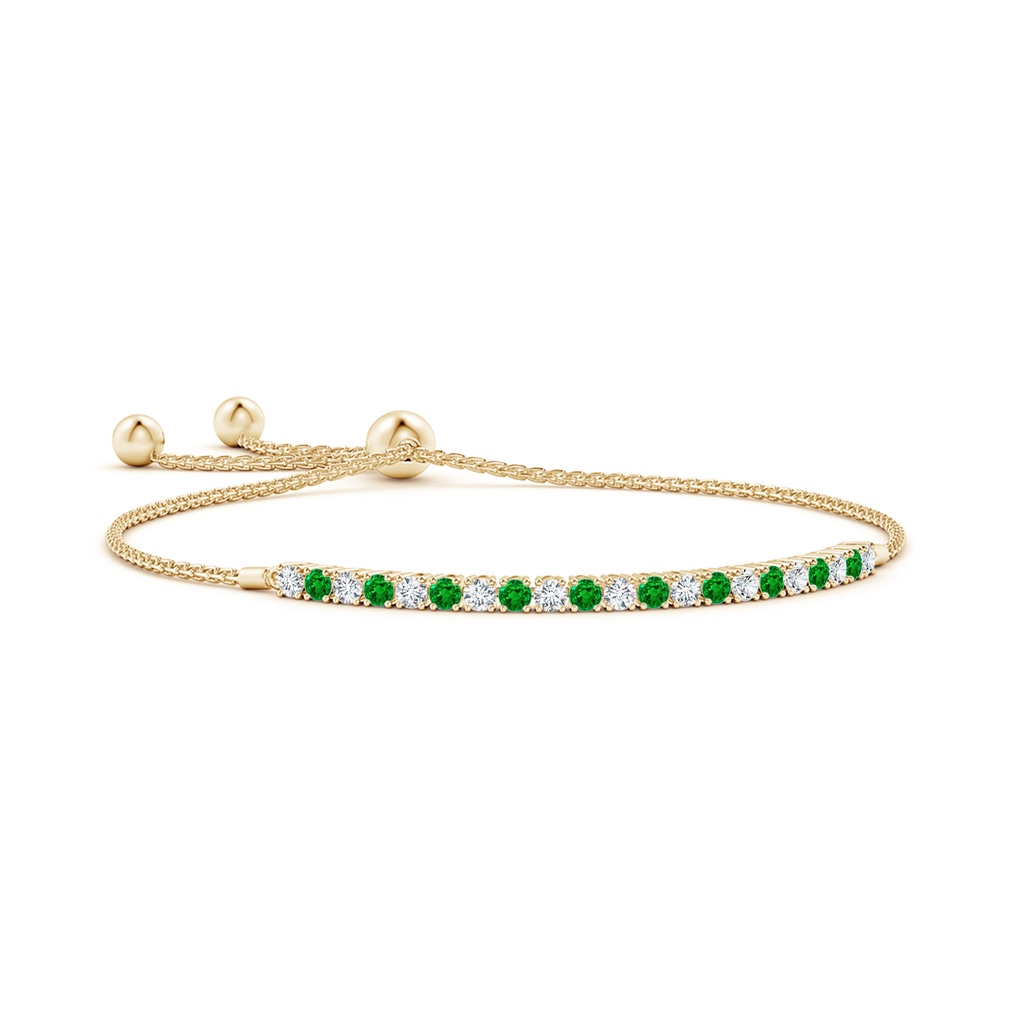 2.5mm AAAA Alternate Emerald and Diamond Tennis Bolo Bracelet in Yellow Gold