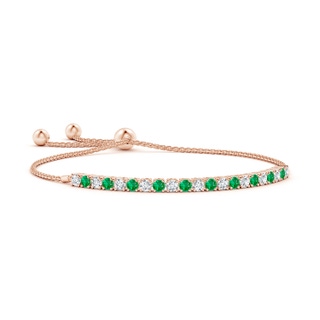 3mm AAA Alternate Emerald and Diamond Tennis Bolo Bracelet in Rose Gold