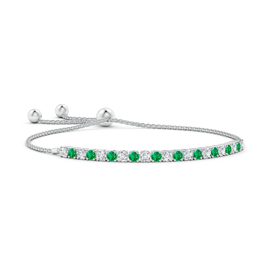 3mm AAA Alternate Emerald and Diamond Tennis Bolo Bracelet in White Gold 