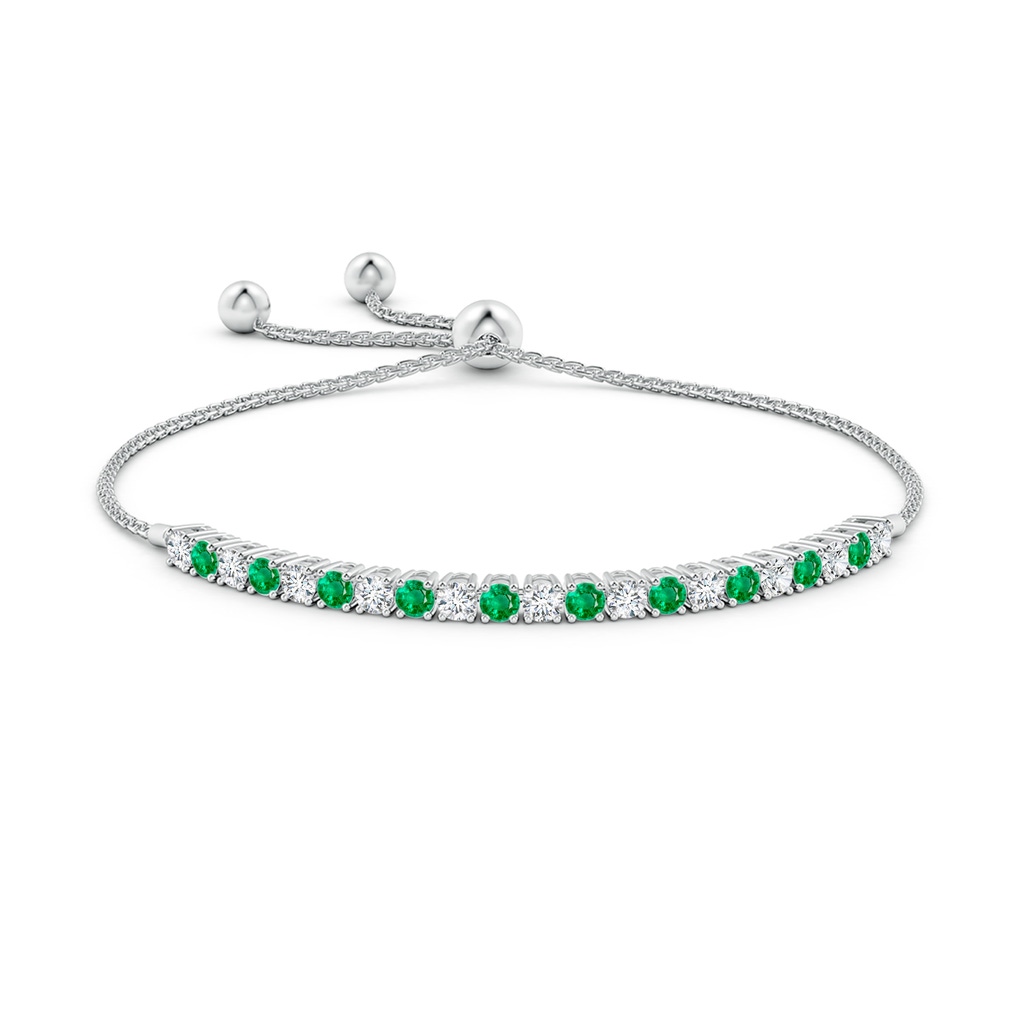 3mm AAA Alternate Emerald and Diamond Tennis Bolo Bracelet in White Gold Side-1