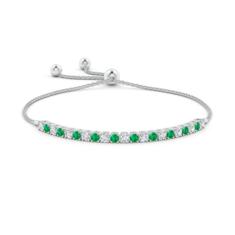 3mm AAA Alternate Emerald and Diamond Tennis Bolo Bracelet in White Gold side-1