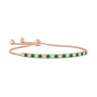 3mm AAAA Alternate Emerald and Diamond Tennis Bolo Bracelet in Rose Gold