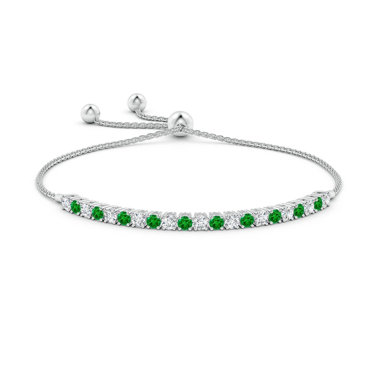3mm AAAA Alternate Emerald and Diamond Tennis Bolo Bracelet in White Gold