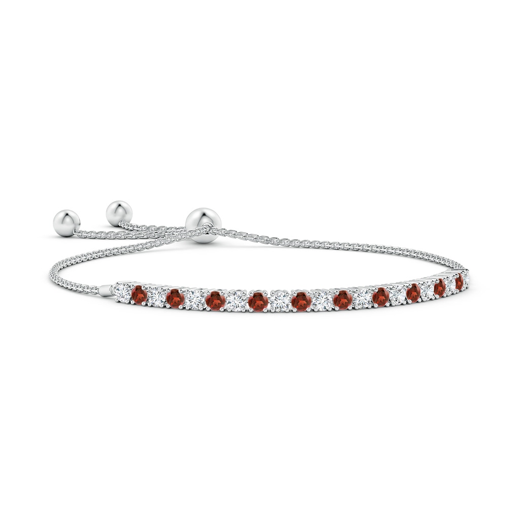 3mm AAA Alternate Garnet and Diamond Tennis Bolo Bracelet in White Gold