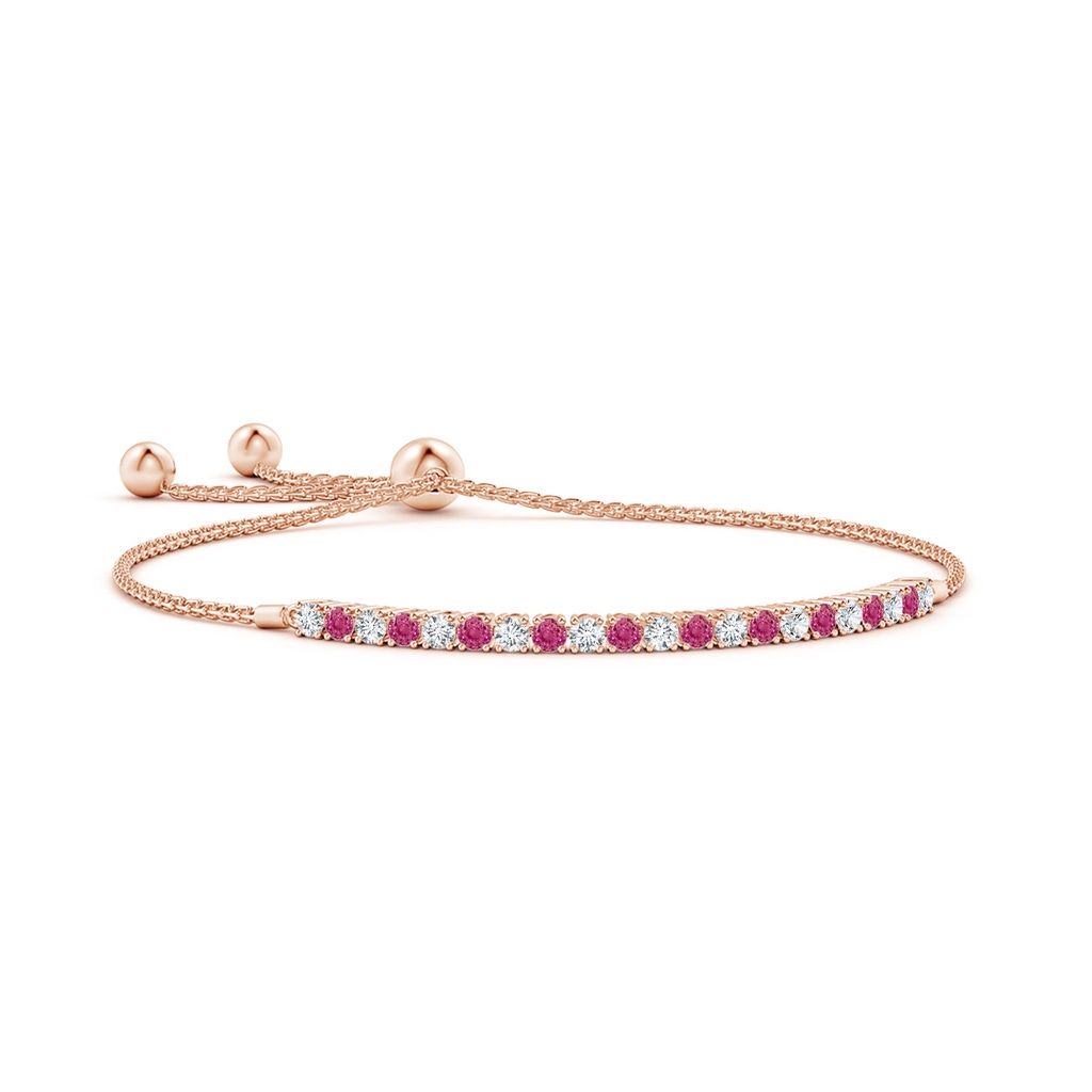 2.5mm AAAA Alternate Pink Sapphire and Diamond Tennis Bolo Bracelet in Rose Gold
