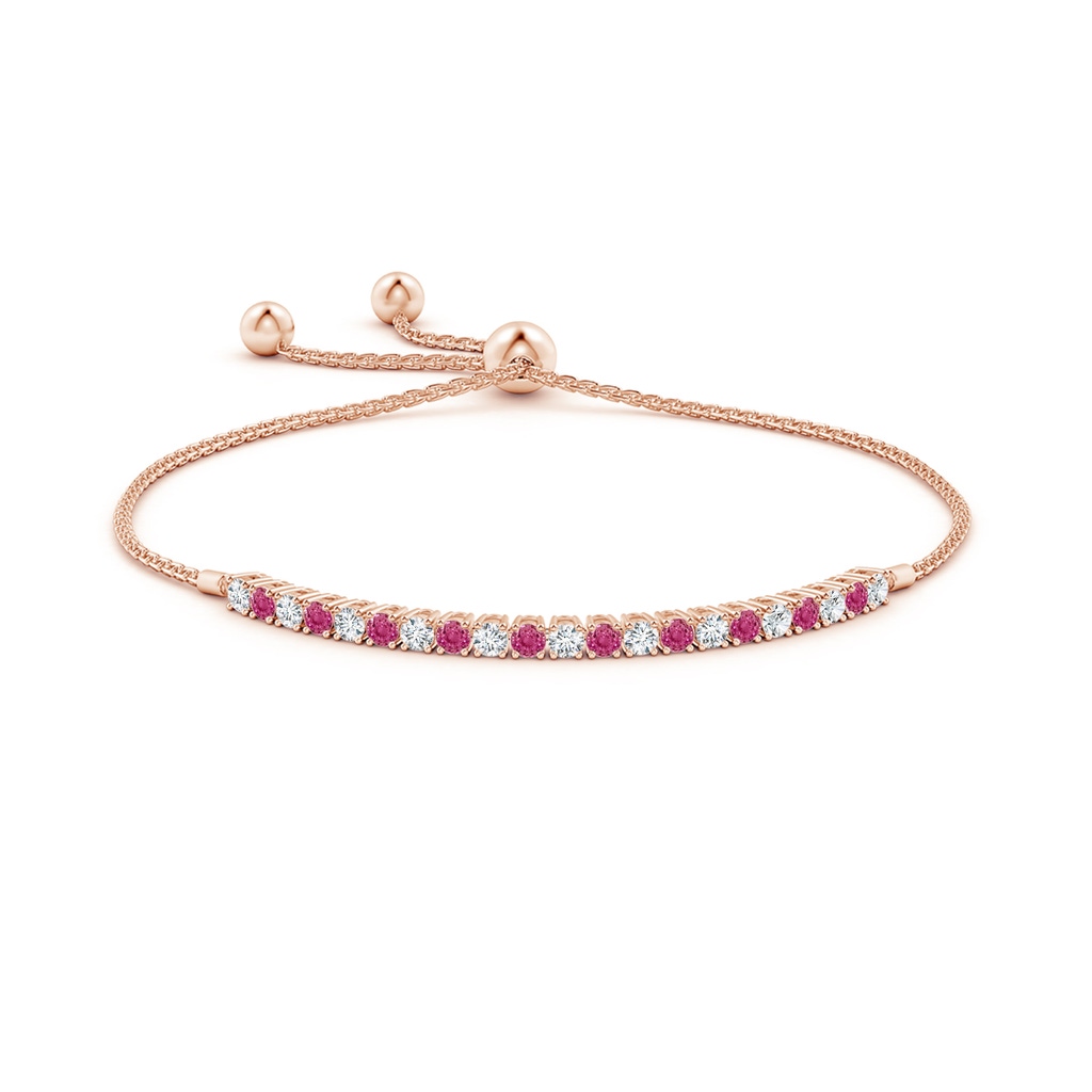 2.5mm AAAA Alternate Pink Sapphire and Diamond Tennis Bolo Bracelet in Rose Gold Side-1