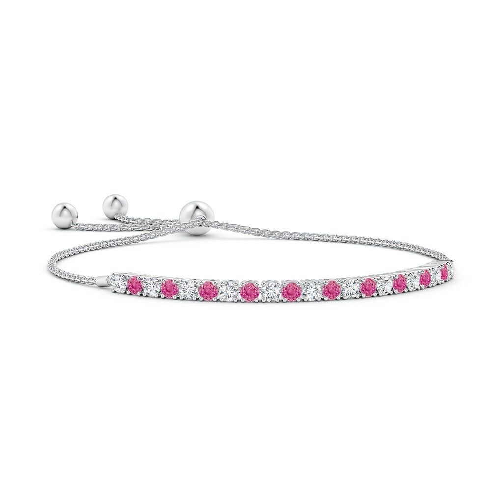 3mm AAA Alternate Pink Sapphire and Diamond Tennis Bolo Bracelet in White Gold