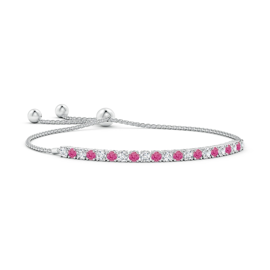 3mm AAA Alternate Pink Sapphire and Diamond Tennis Bolo Bracelet in White Gold 