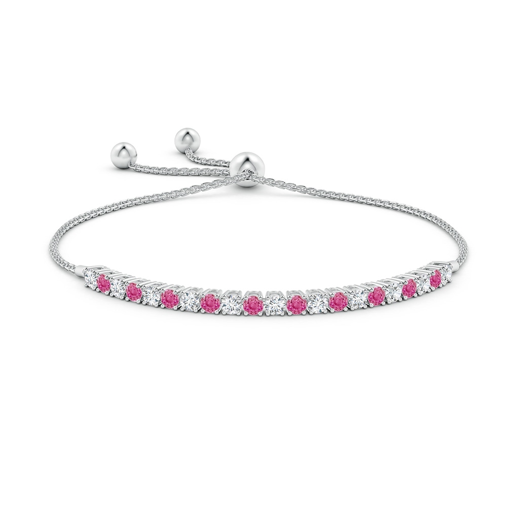 3mm AAA Alternate Pink Sapphire and Diamond Tennis Bolo Bracelet in White Gold Side-1