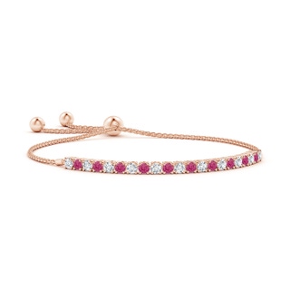 3mm AAAA Alternate Pink Sapphire and Diamond Tennis Bolo Bracelet in Rose Gold