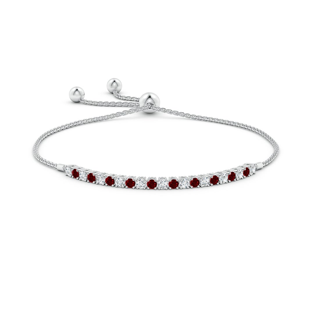 2.5mm AAAA Alternate Ruby and Diamond Tennis Bolo Bracelet in White Gold - side 1