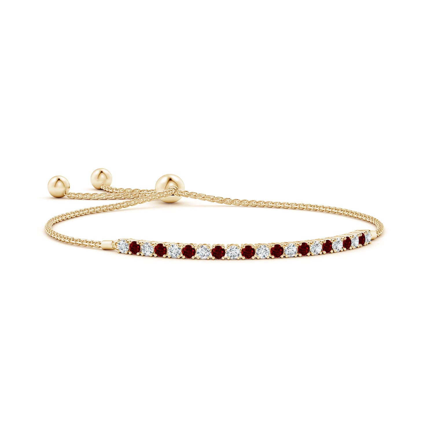 2.5mm AAAA Alternate Ruby and Diamond Tennis Bolo Bracelet in Yellow Gold