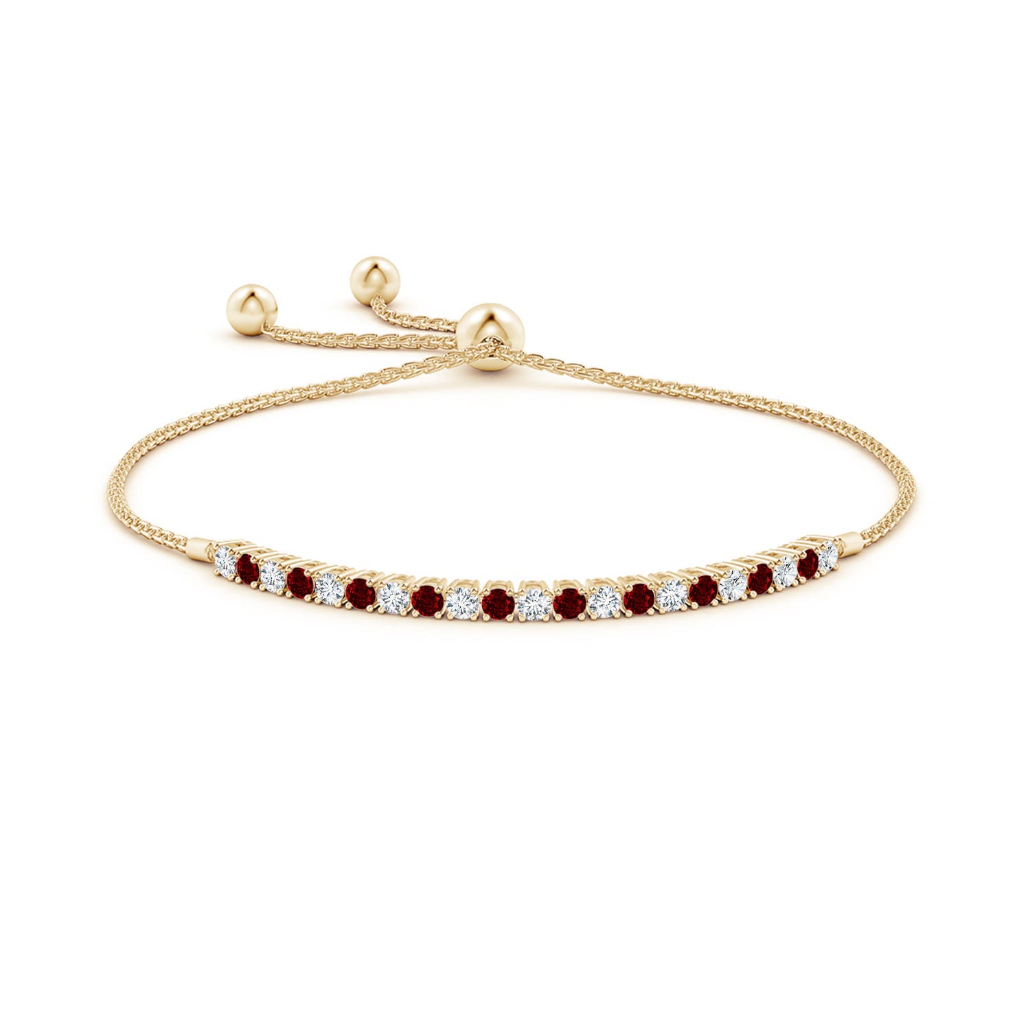 2.5mm AAAA Alternate Ruby and Diamond Tennis Bolo Bracelet in Yellow Gold