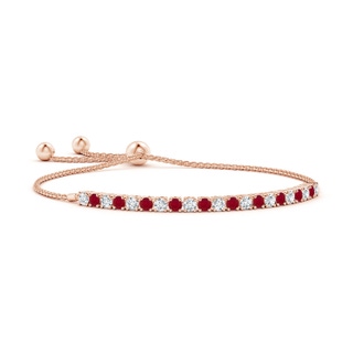 3mm AA Alternate Ruby and Diamond Tennis Bolo Bracelet in Rose Gold