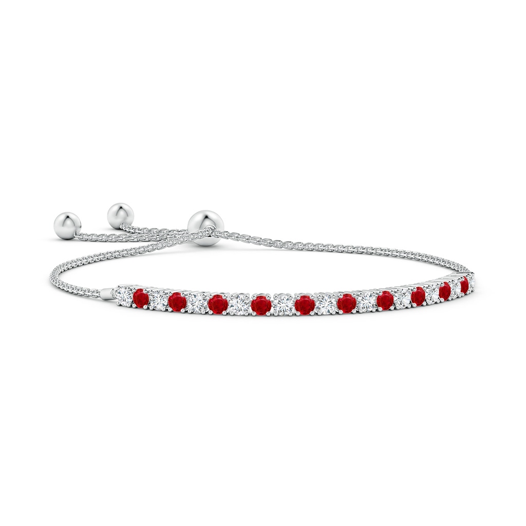 3mm AAA Alternate Ruby and Diamond Tennis Bolo Bracelet in White Gold