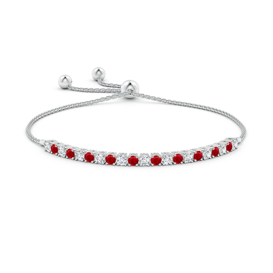 3mm AAA Alternate Ruby and Diamond Tennis Bolo Bracelet in White Gold side-1