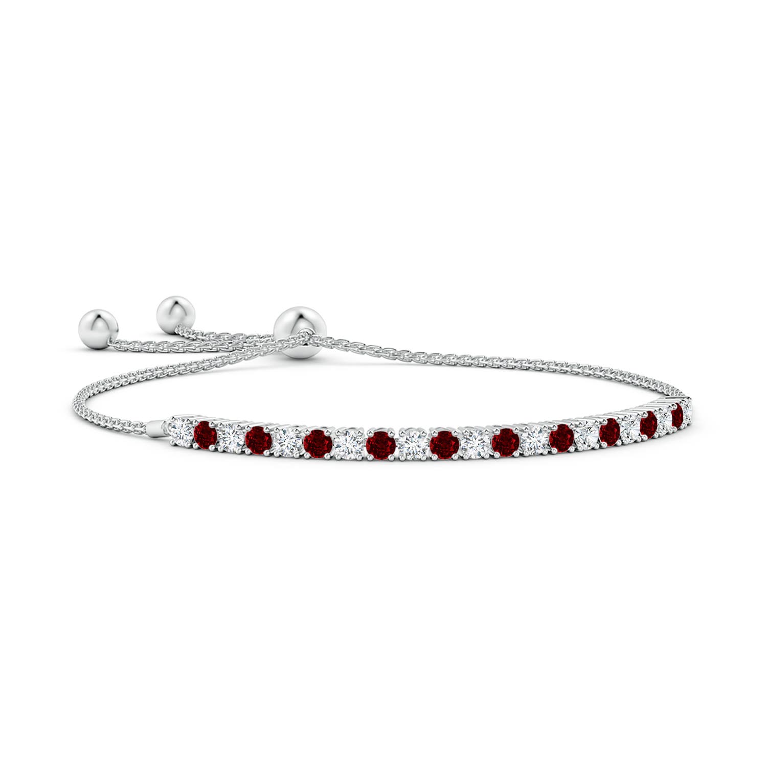 3mm AAAA Alternate Ruby and Diamond Tennis Bolo Bracelet in White Gold