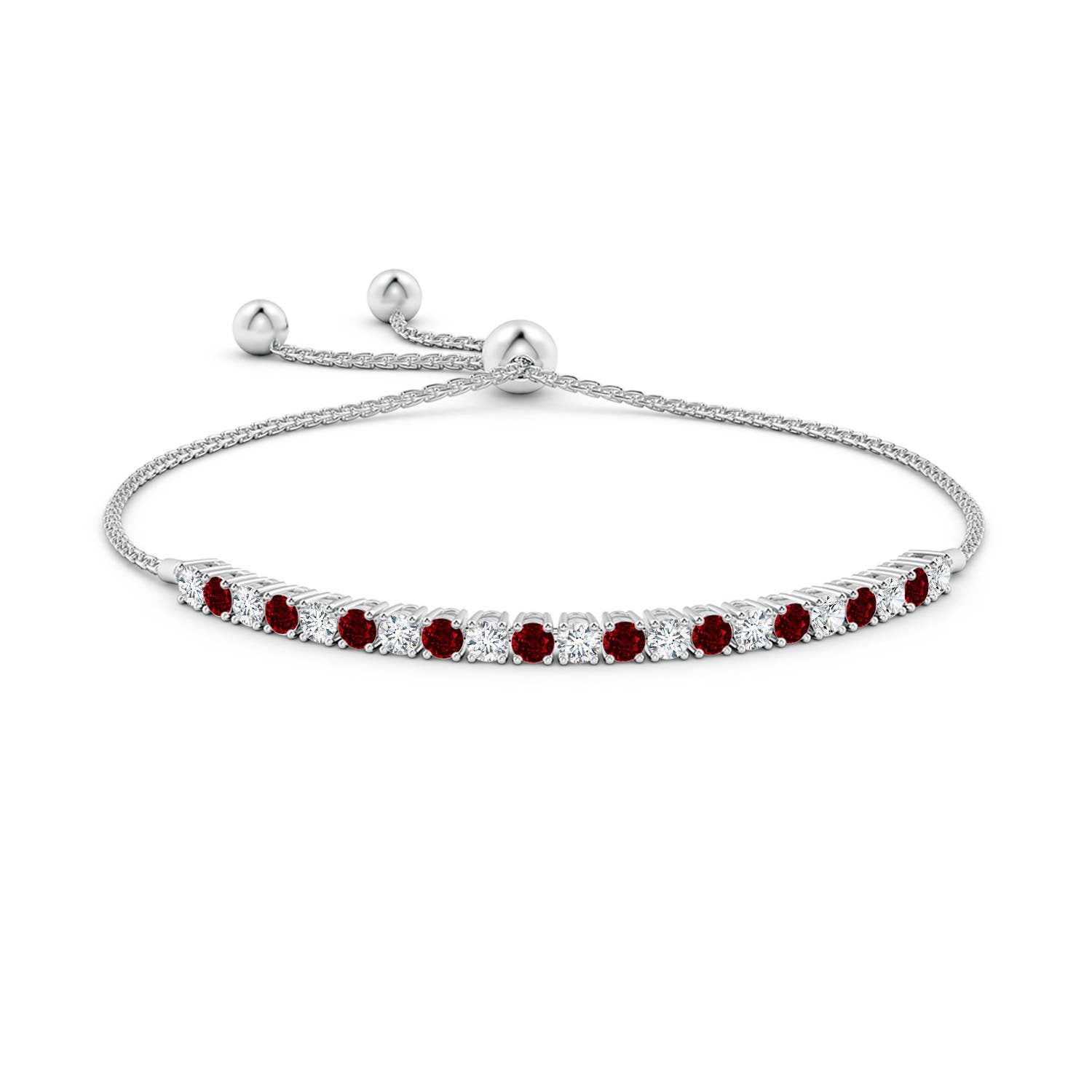 3mm AAAA Alternate Ruby and Diamond Tennis Bolo Bracelet in White Gold