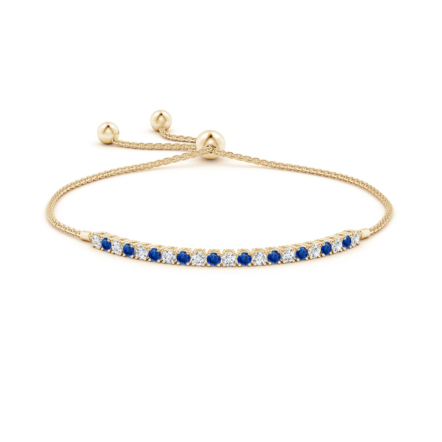 2.5mm AAA Alternate Sapphire and Diamond Tennis Bolo Bracelet in Yellow Gold