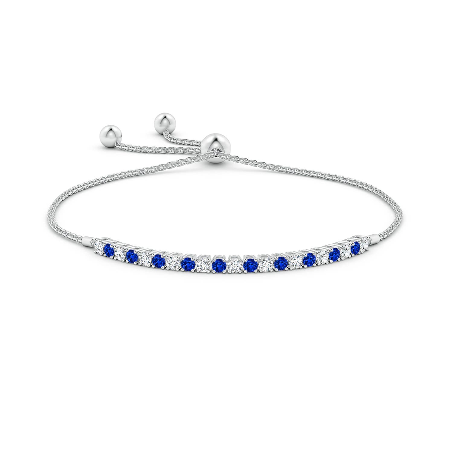 2.5mm AAAA Alternate Sapphire and Diamond Tennis Bolo Bracelet in White Gold - side 1
