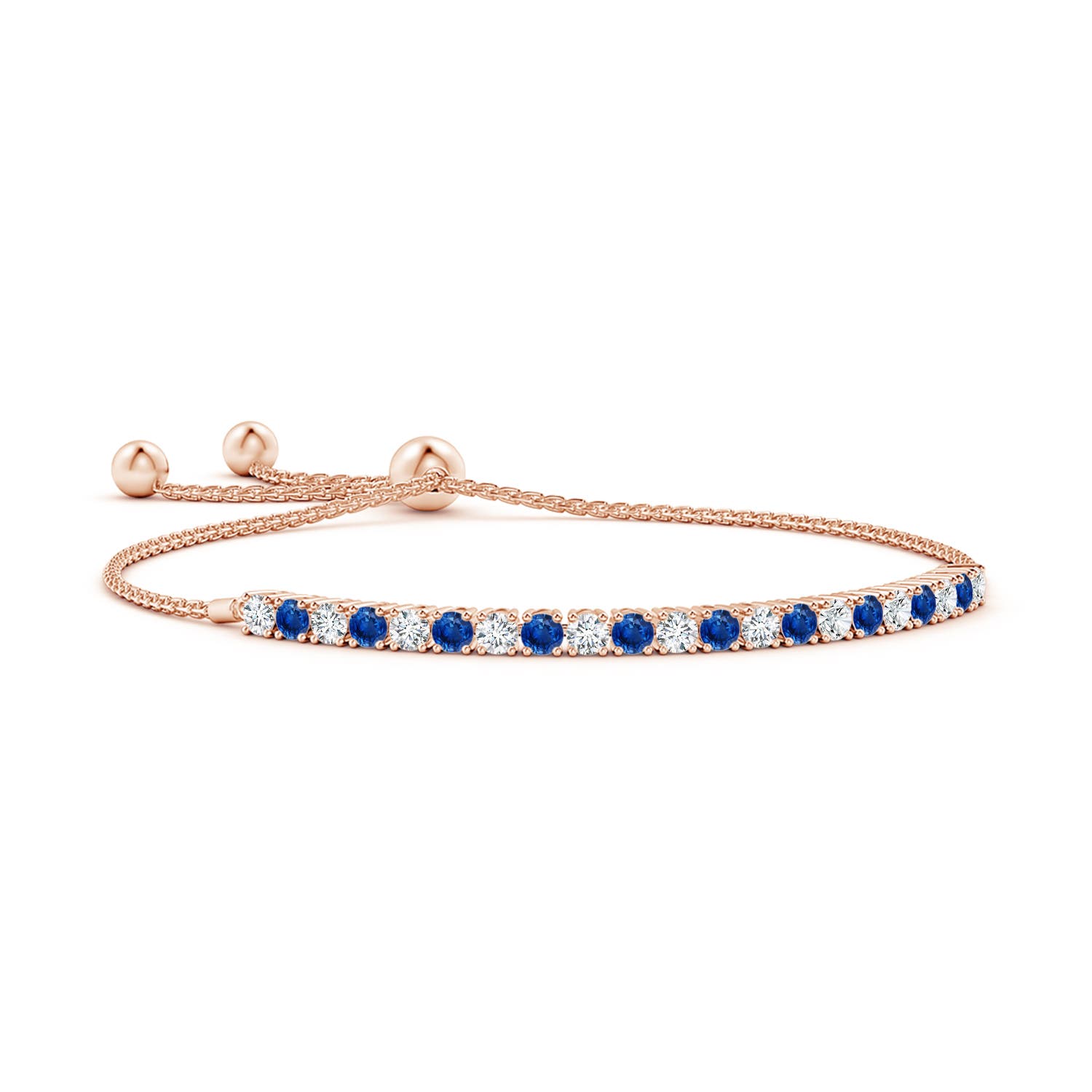 3mm AAA Alternate Sapphire and Diamond Tennis Bolo Bracelet in Rose Gold