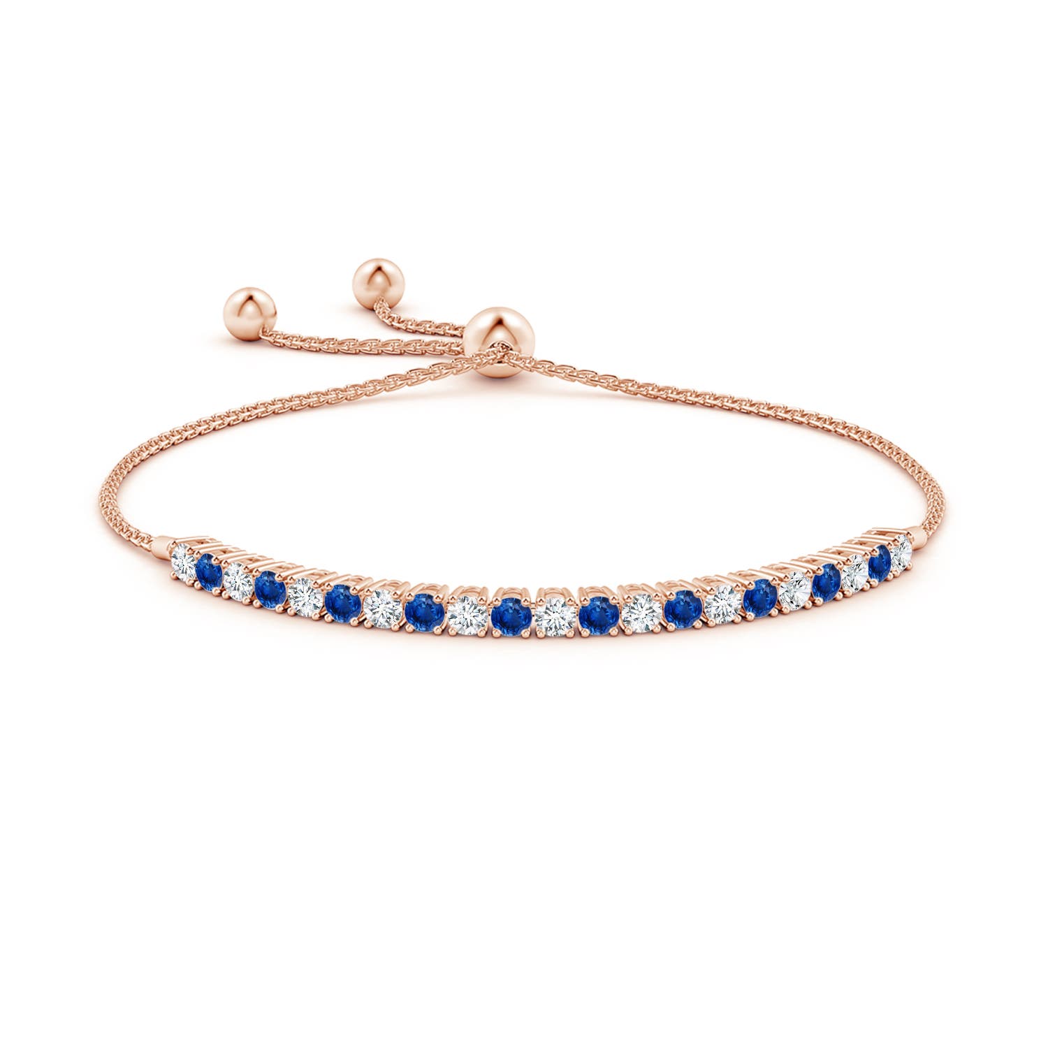 3mm AAA Alternate Sapphire and Diamond Tennis Bolo Bracelet in Rose Gold