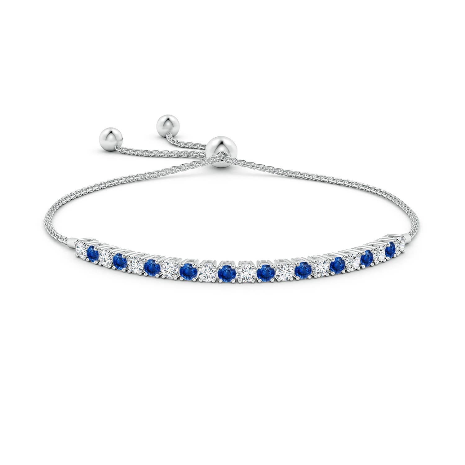 3mm AAA Alternate Sapphire and Diamond Tennis Bolo Bracelet in White Gold