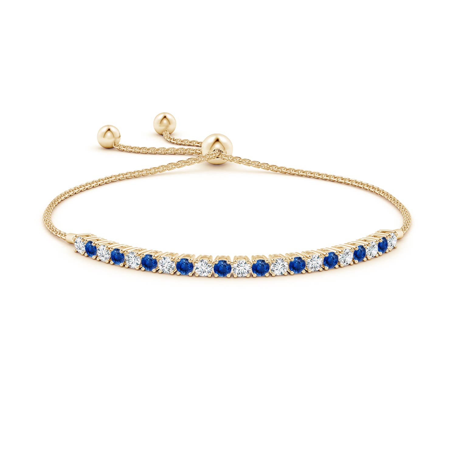 3mm AAA Alternate Sapphire and Diamond Tennis Bolo Bracelet in Yellow Gold