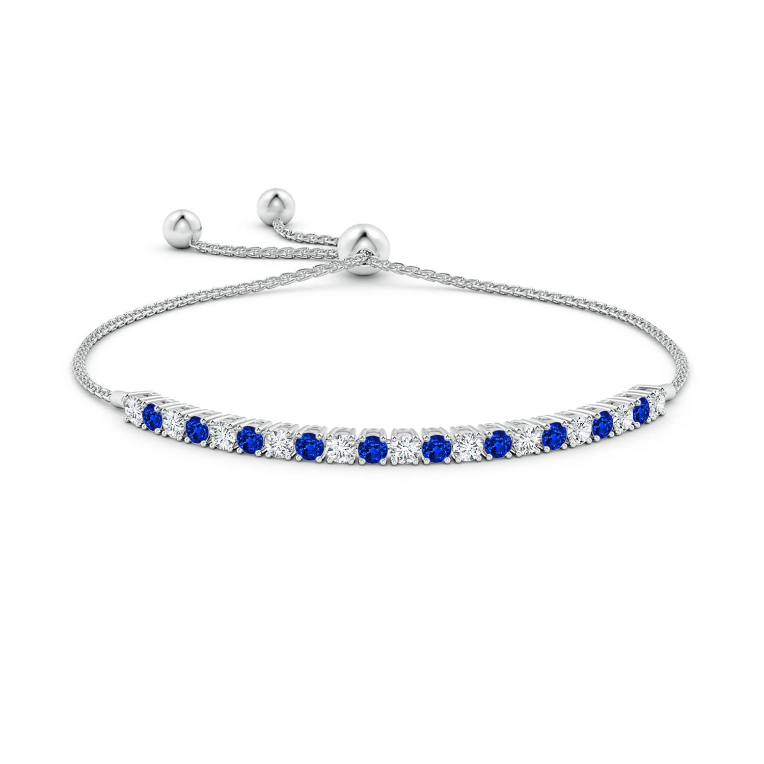 3mm AAAA Alternate Sapphire and Diamond Tennis Bolo Bracelet in White Gold