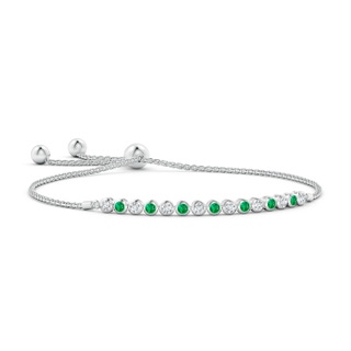 2.5mm AAA Bezel-Set Emerald and Diamond Tennis Bolo Bracelet in White Gold