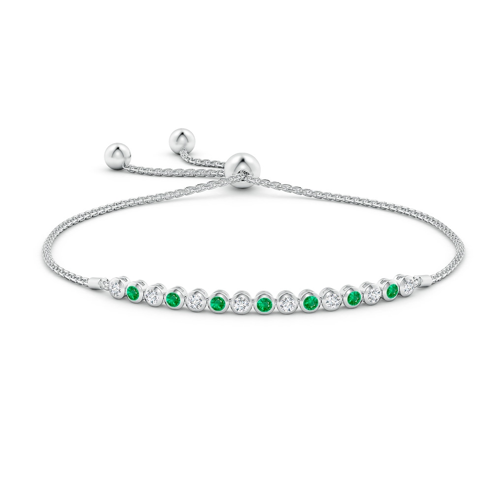 2.5mm AAA Bezel-Set Emerald and Diamond Tennis Bolo Bracelet in White Gold Side-1