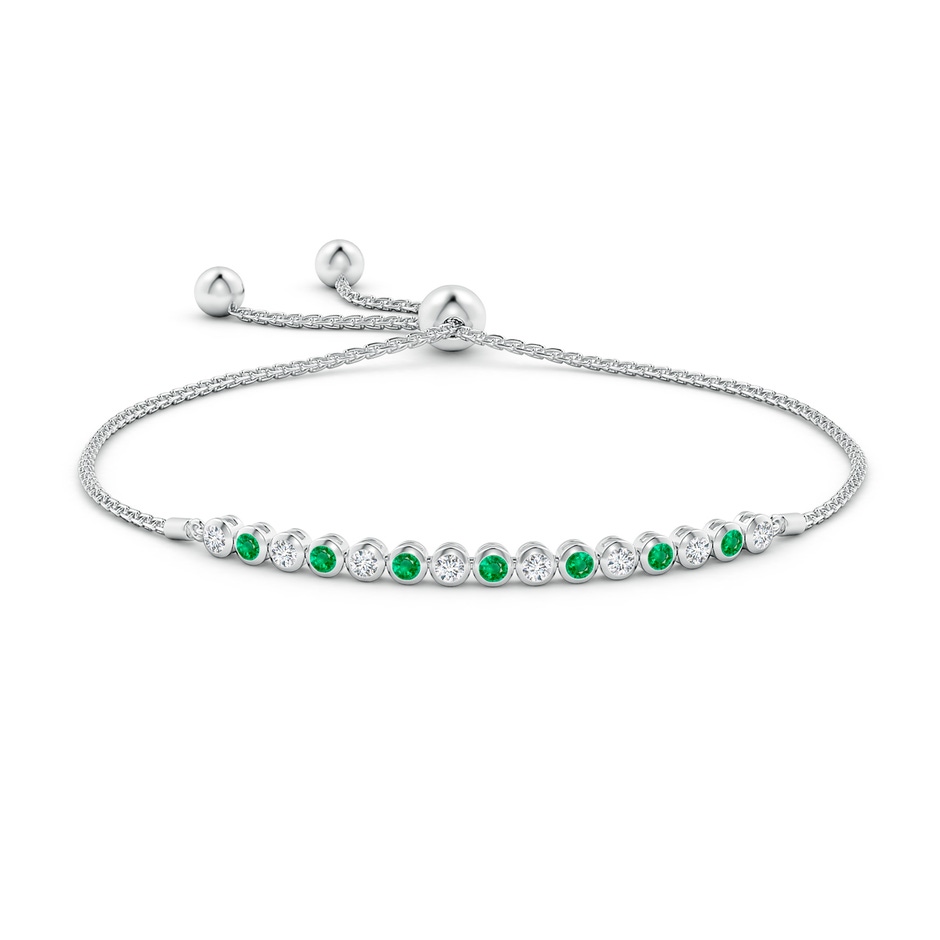 2.5mm AAA Bezel-Set Emerald and Diamond Tennis Bolo Bracelet in White Gold side-1