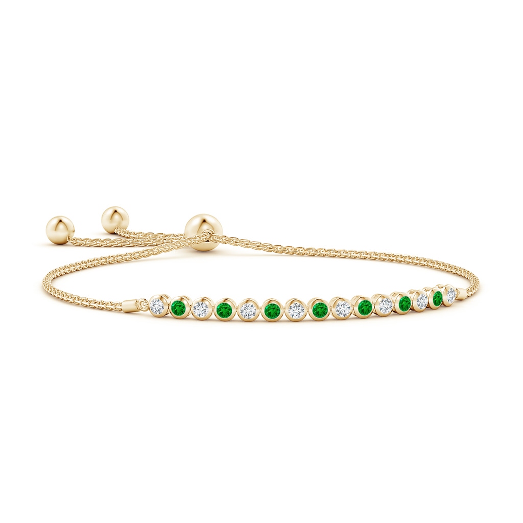 2.5mm AAAA Bezel-Set Emerald and Diamond Tennis Bolo Bracelet in Yellow Gold