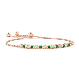 3mm AAAA Bezel-Set Emerald and Diamond Tennis Bolo Bracelet in Rose Gold