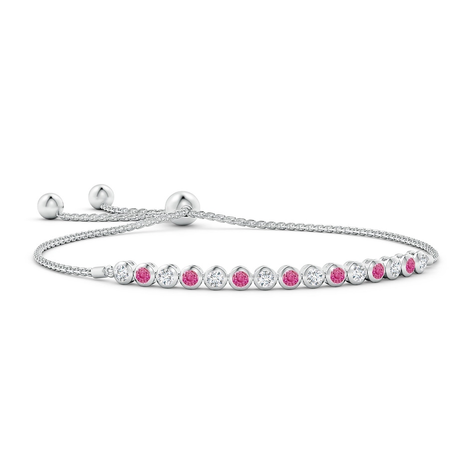 3mm AAA Bezel-Set Pink Sapphire and Diamond Tennis Bolo Bracelet in White Gold 