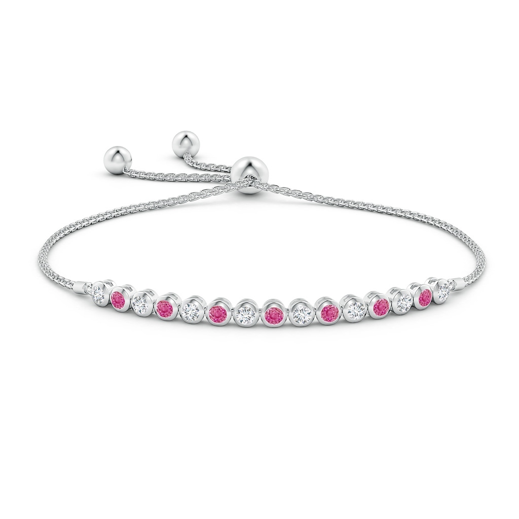 3mm AAA Bezel-Set Pink Sapphire and Diamond Tennis Bolo Bracelet in White Gold Side-1
