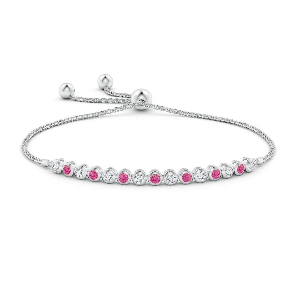 3mm AAA Bezel-Set Pink Sapphire and Diamond Tennis Bolo Bracelet in White Gold side-1