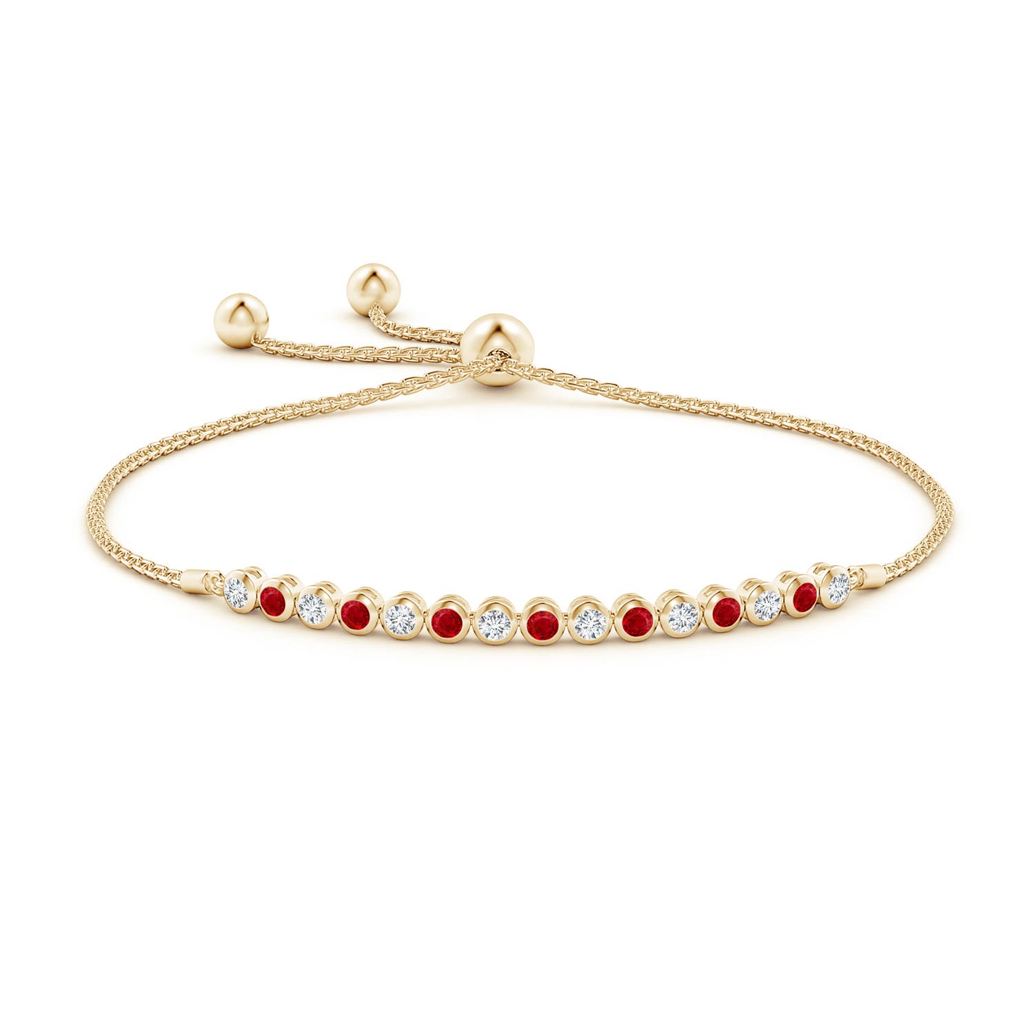 2.5mm AAA Bezel-Set Ruby and Diamond Tennis Bolo Bracelet in Yellow Gold - side 1