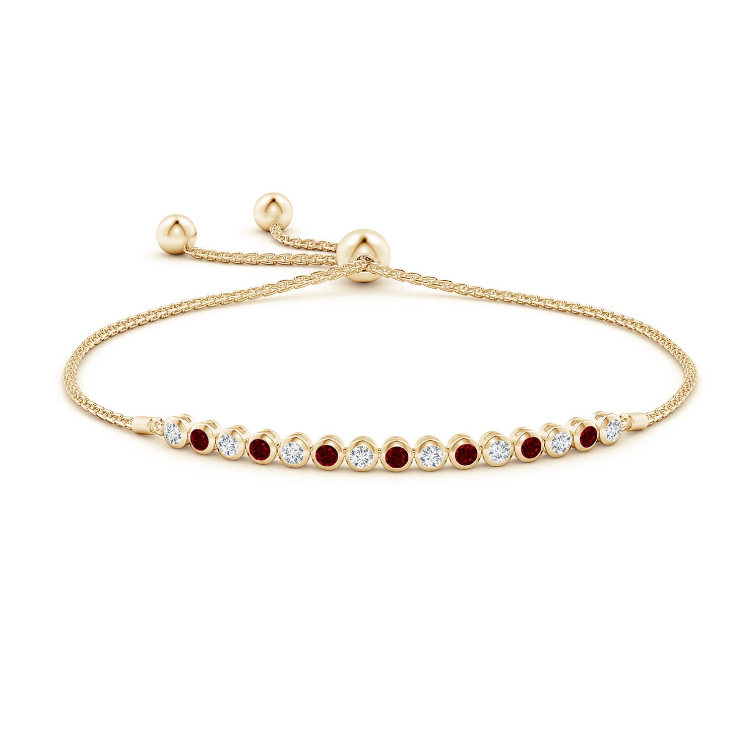 2.5mm AAAA Bezel-Set Ruby and Diamond Tennis Bolo Bracelet in Yellow Gold