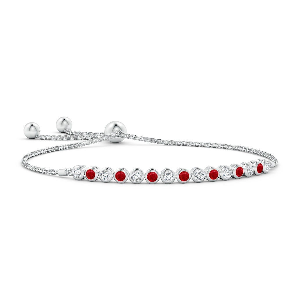 3mm AAA Bezel-Set Ruby and Diamond Tennis Bolo Bracelet in White Gold 