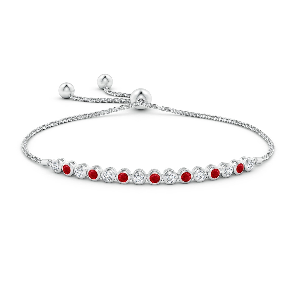 3mm AAA Bezel-Set Ruby and Diamond Tennis Bolo Bracelet in White Gold side-1