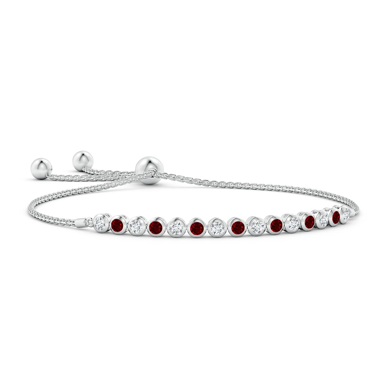 3mm AAAA Bezel-Set Ruby and Diamond Tennis Bolo Bracelet in White Gold