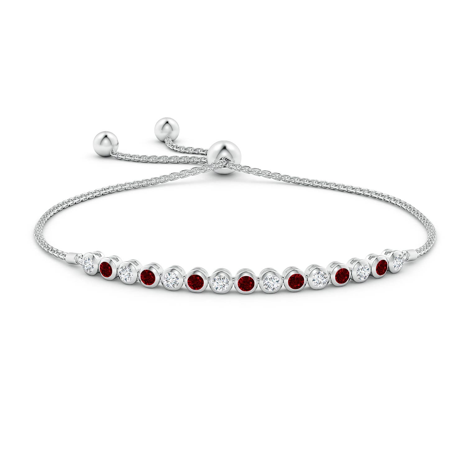 3mm AAAA Bezel-Set Ruby and Diamond Tennis Bolo Bracelet in White Gold